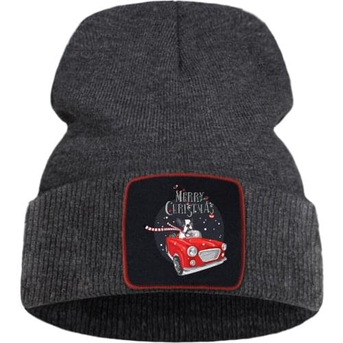 Christmas Theme With Cute Dog Driving Unisex Cap Cartoon Warm Winter Caps Solid Color Simple Knitted Caps Creative Quality Cap