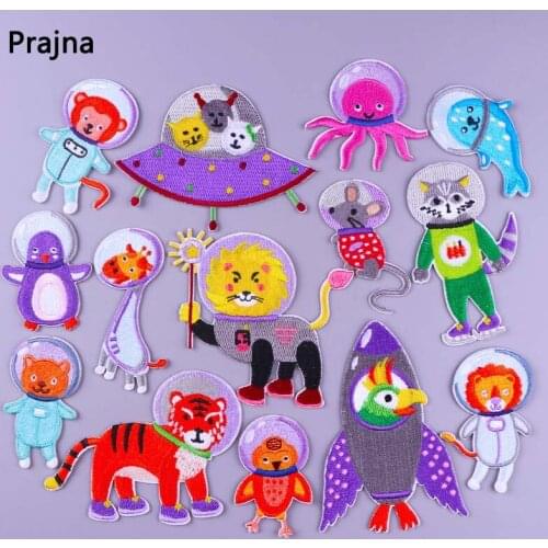 Astronaut Space Cute Animal Self-adhesive Patches For Clothing sew On Patches Embroidery Patches For Clothes UFO Badges Stickers