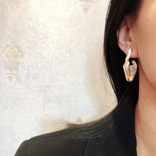 TARCLIY Trendy Geometric Irregular Metal Texture Imitation Pearl Stud Earring Small Temperament Women Fashionable Jewelry 2021