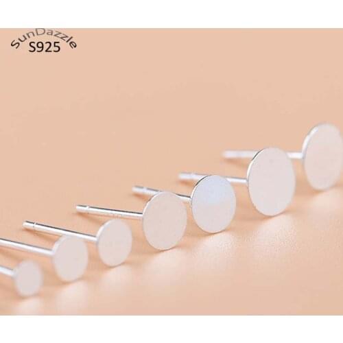 10pcs Real Solid 925 Sterling Silver Earring Stud Needle Post Flat Base Pins 3~8mm Silver Settings DIY Jewelry Making Findings
