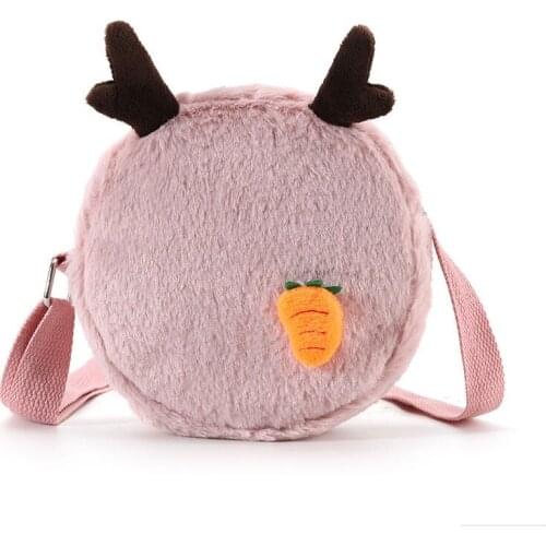 Plush Children Crossbody Bag Kids Kindergarten Messenger Bags Cute Toddler Shoulder Bags Antlers Baby Handbag for Girl Kid Purse