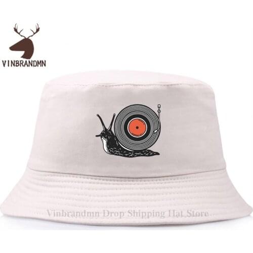 Funny Slow Rhythm Baseball caps Comic Snail Vinyl Records Bucket hats Parody Animal Snail print Retro Vintage Album Fishing hats