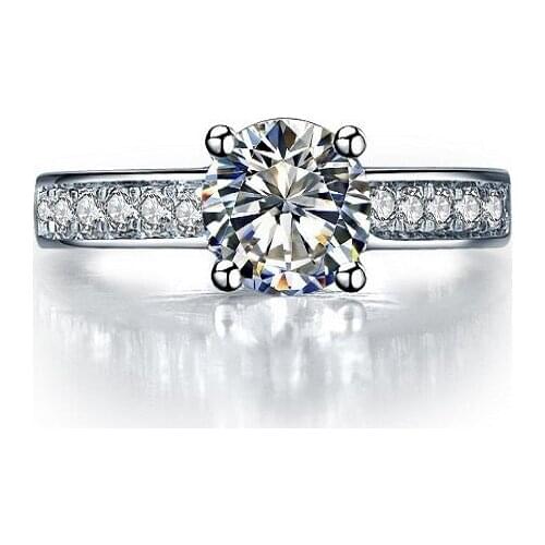 1 Carat White Gold 14K Four Prongs Round Attractive Test Positive Moissanite Women Wedding Ring Lovely Design Bridal Ring