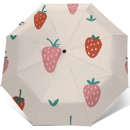Automatic Umbrella Rain Women Three-folding Umbrella Strawberry Abstract Summer Windproof Umbrella Female Waterproof parasol