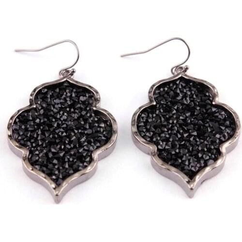 ZWPON Morocco Design Pave Black Crystal Drop Earrings Gold Quatrefoil Alloy Frame Earrings for Woman Jewelry Wholesale