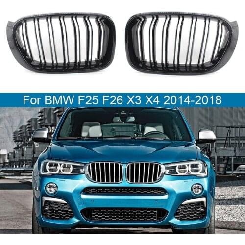 1 Pair Glossy Black Car Front Bumper Kidney Grilles Double Line Sport Style Grill Replacement For BMW F25 F26 X3 X4 2014-2018
