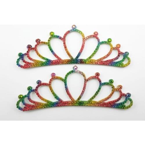 10Pcs/Lot 12.8*4.5CM Colorful Diamond Crown Patches Appliques for DIY Headband Material And Children Hair Clip Accessories