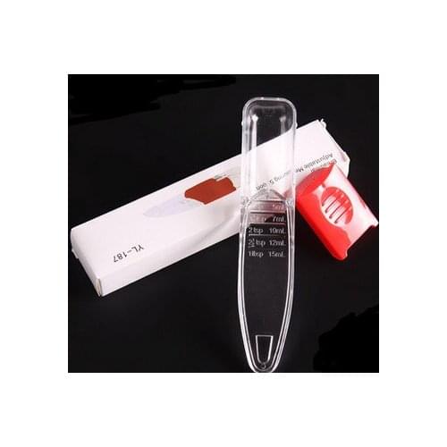 100pcs Adjustable Measuring Spoon Plastic Red Transparent Graduation Kitchen Food Measuring Spoon