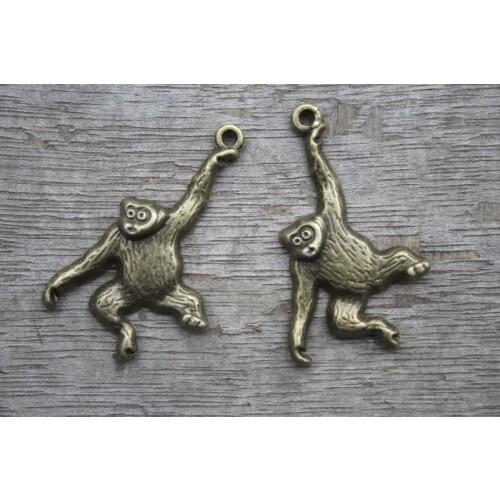 15 PCs, Chimpanzee, Monkey, Chimpanzee Pendant,, Animal Charm, Silver, Bronze, Supplies, Jewelry Making Findings, 32*27MM