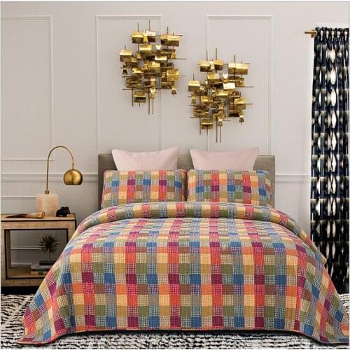 New 100% cotton Quilted plaid Bedspread Bed Cover Bed Sheet size 230x250cm blanket Pillowcases 3pcs