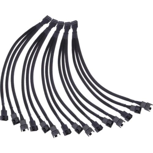 4 pin PWM Fan Cable 1 to 3 ways Splitter Black Sleeved Extension Cable