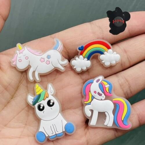 4 PCS PVC Luminous Unicorn Horse Rainbow Cartoon Fridge Magnetic Sticker Grow On The Night Refrigerator Magnets Kids Gift
