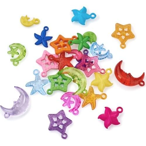 400pcs/set Transparent & Opaque Acrylic Moon Star Pendants For DIY Bracelet Earring jewelry making Decor Accessories Mix Color