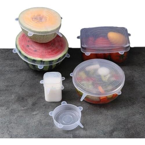 6 Pcs/Set Fresh Food Silicone Cover Caps Universal Adaptable Silicone Cookware Bowl Reusable Stretch Lids Kitchen Accessories