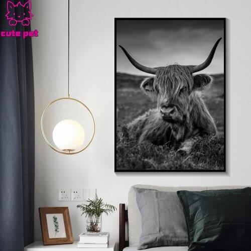 DIY Full Diamond Painting Minimalist Farm Animal Black Highland Cow Mosaic Craft Needlework 5d Embroidery Rhinestone Home Decor