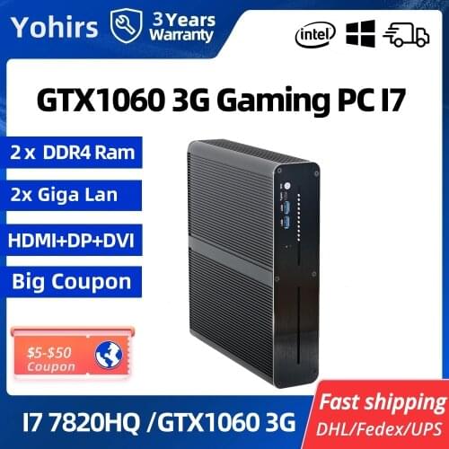 Free Shipping Mini Game Pc Core i7 7820HK 7300HQ GTX1650Ti Windows10 2RJ45 Lan DDR4 NVME HD2.0 DVI DP 4K Desktop Computer