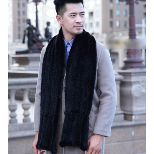 Free Shipping New Genuine Mink Fur Scarf Mens Knitted Fur Shawl Black Winter Real Mink Fur Poncho Wholesale Retail