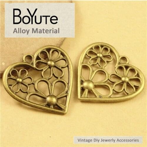 BoYuTe (50 Pieces/Lot) 29*28MM Vintage Zinc Alloy Heart Pendant Hollow Antique Bronze Plated Pendants Jewelry Makings