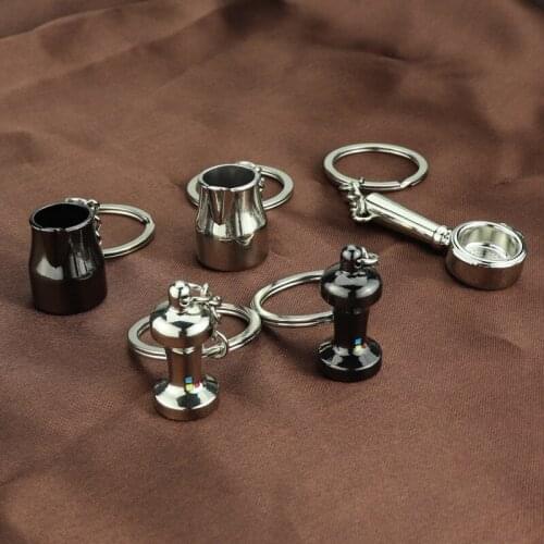 New Imitation Portable Coffeeware Barista Coffee Keychain Metal Handle Moka Pitcher Cafe Machine Keyring Espresso Accessories