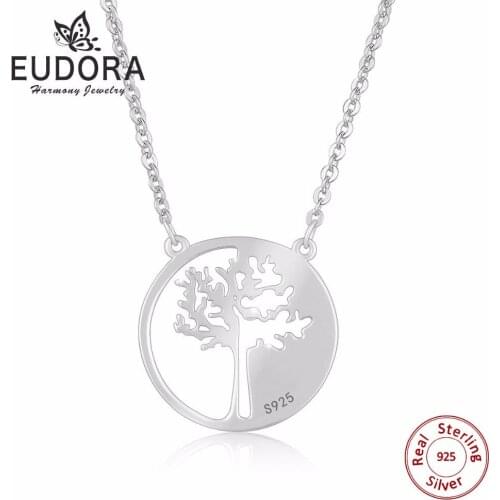 EUDORA Unique Solid 925 Pure Sterling Silver Tree of life Luck Pendant Necklace For Women Girls Pretty Fine Jewelry Amazing Gift