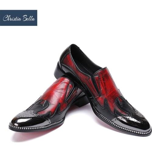 Christia Bella Fashion Men Casual Dress Shoes Rhinestone Bordered Iron Toe Shoes Men Handmade Slip On Shoes Plus Size 38-47