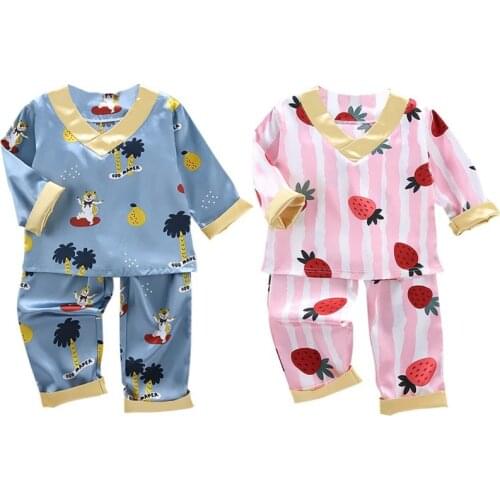 Kids Baby Boys Girls Nightgown Long Sleeve Childrens Cartoon Printed Silk Pajamas Sets