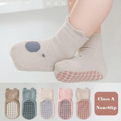 0-5Y Baby Sock Bottom With Dispensing Combed Cotton Solid Color Toddler Cartoon Non-Slip Breathable Male Female Baby Floor Socks