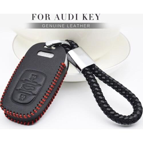 For Audi A2 A3 8P A4 B8 B7 Sline A6 C5 C6 4F Q3 Q7 TT Car Remote Key Cover Case Genuine Leather Key Ring Protection Shell Bag