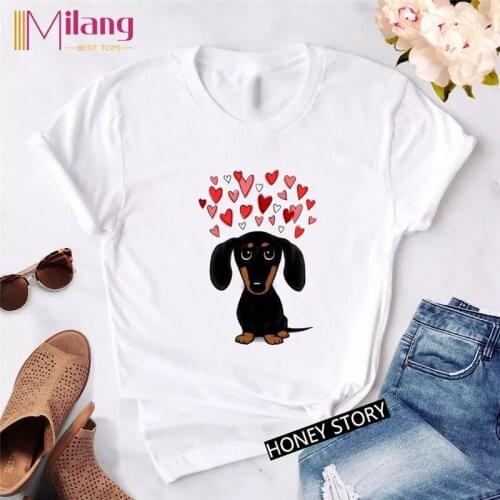 FIXSYS Female T-shirt Dachshund Kawaii Streetwear Tees Women T-Shirt Fashion Dog Graphic T Shirts Short Sleeve Harajuku Tops