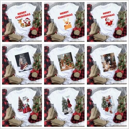 Harajuku Short Sleeve T-shirt Female Kawaii Tee Top New Cute Reindeer Santa Claus Women T Shirt Fashion Christmas T Shirt