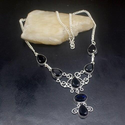 Gemstonefactory Jewelry Big Promotion 925 Silver Amazing Shiny Blue Topaz Women Ladies Gifts Chain Necklace 40cm 202101559