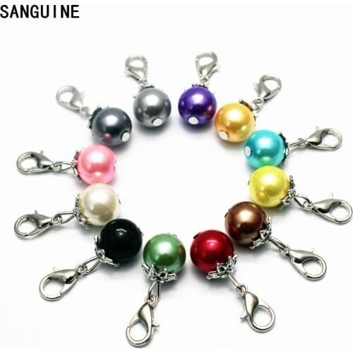 Hot Sale Mixs 24pcs/lot Colorful Pearl Lobster Clasp Dangle Charms Hanging Charms Pendant For DIY Bracelet Necklace Jewelry