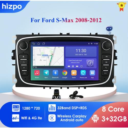 Hizpo 2 Din Android 10 Car Radio For FORD/Focus/S-MAX/Mondeo/C-MAX/Galaxy Car Multimedia Player Video GPS USB DVR Camera FM WIFI