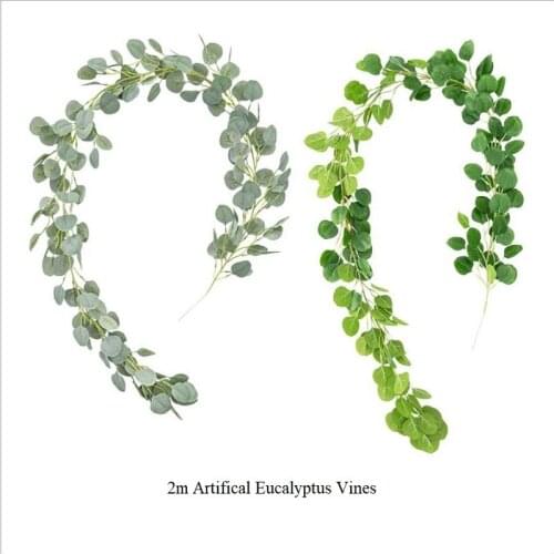 Artificial Ivy Green Eucalyptus Garland Vines Fake Silk Green Leaves Rattan Foliage Wreath Home Garden Wall Wedding Decoration