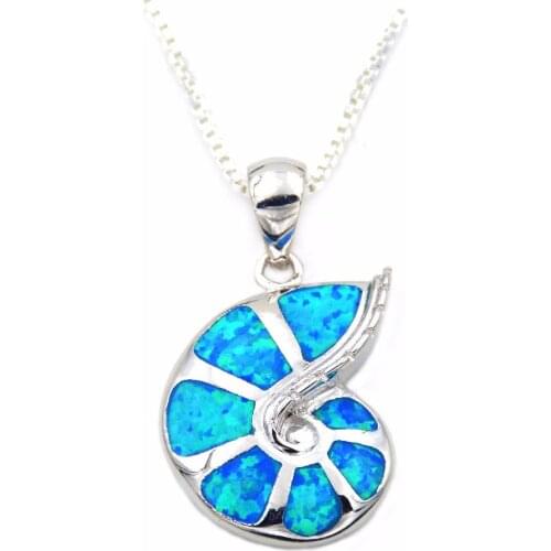 2017 Ocean Theme Blue Opal Conch Pendant Necklace with Free Wave Chain