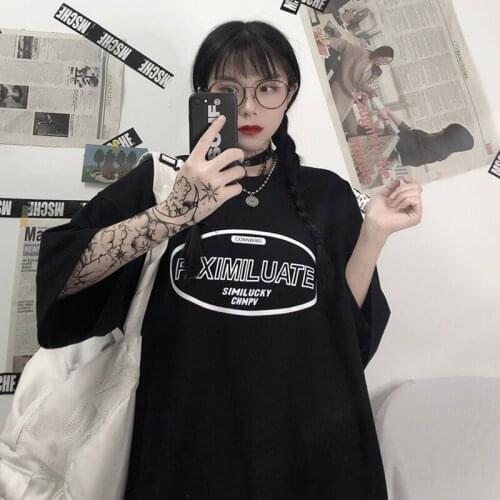 Summer Korean alphabet printing ins hip-hop loose cotton chic short T-shirt cute fashion casual O-neck vintage women T-shirt