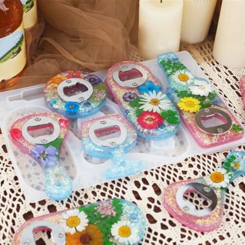 DIY Bottle Opener Kit with Parts Silicone Casting Mold Soft Keychain Baking Pan Mould for Craft Pendant Decoration J2Y