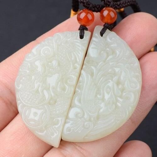 Natural 7A white jade pendant hollow hand-carved dragon jade pendants brand men women jadeite jade jewelry jade necklace women