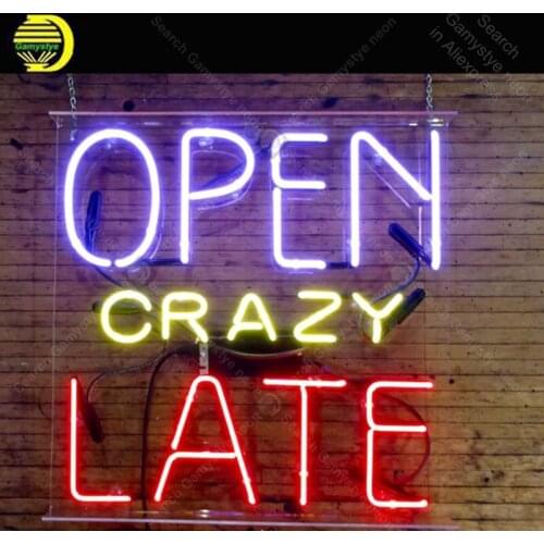NEON SIGN For Open Crazy Late Lamp tattoo display Real GLASS Tube Decorate Handcraft Advertise custom neon light with board
