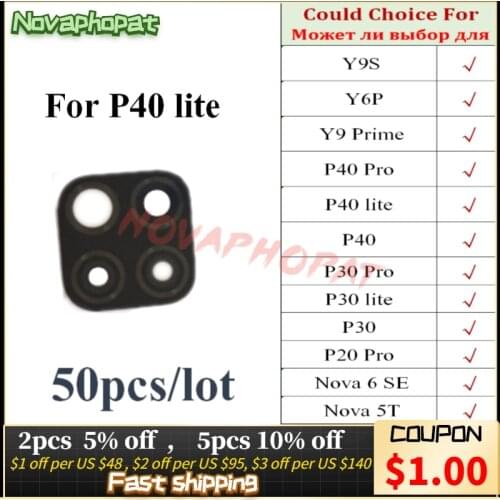 Novaphopat Black Back Big Rear Camera Glass Lens For Huawei Y9S Y6P Y9 Prime P20 P30 P40 Pro lite Nova 6 SE 5T Camera Lens 50pcs