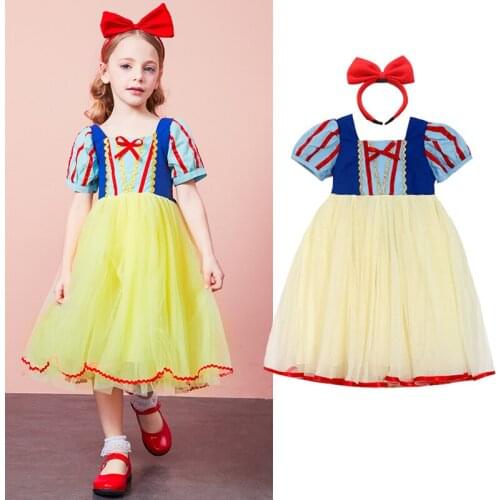 2021 summer new girls performance Dress Girls casual dress snow white skirt summer skirt summer dress Bow Headband two piece set