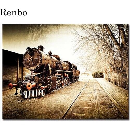 New square round Stones Diamond Painting Retro train Diamond Embroidery landscape Mosaic beads Cross Stitch kits wall sticker