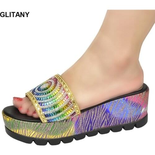 New Italian style womens shoes wedge party high heels decorated with rhinestone wedding shoes womens shoes