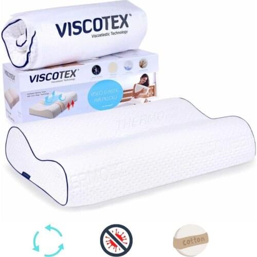 Visco Memory Foam Cushion Orthopedic Pillow for Neck & Body Pain Polyester & Cotton Sleeping with Embroidered Pillowcase