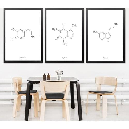 Caffeine Molecule Print Coffee Sign Coffee Artwork Black White Art Print Poster Coffee Lovers Gift Chemistry Gift