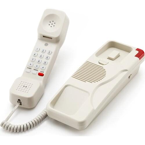 Corded Phone Trimline with SOS Emergency Button, Adjustable Ringer Volume, Wall Mountable American Telephone, White, Black
