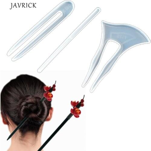 3Pcs Clear Hairpin Molds Hair Stick Silicone Molds Headdress Hair Pin Epoxy Resin Casting Mold Jewelry Making DIY Craft