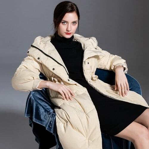 Long in the new 2019 knees down jacket female euramerican style down jacket white duck down thickening fashion