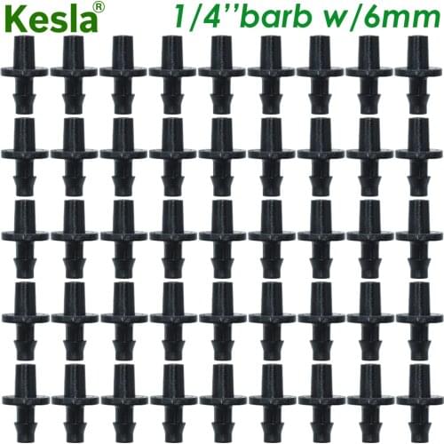 KESLA 50PCS 1/4" Single Barbed Quick Connector Garden Watering Drip Irrigation Adapter 4/7mm Tubing Hose Joint 6mm Flat Dripper