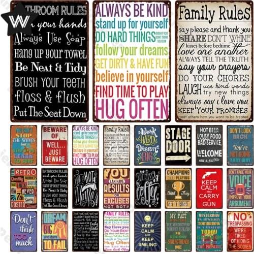 Shabby Chic Family Rules Man Cave Plate Vintage Bathroom Rules Wall Stickers Metal Tin Signs Life Quotes Warning Sign Decoration